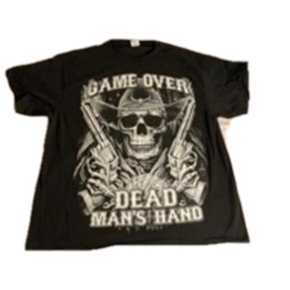 Gothic Cowboy Skull Graphic Tee Game Over Dead Man’s Hand Shirt 2XL - Picture 2 of 7